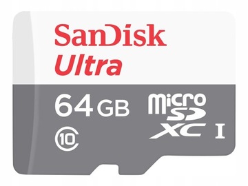 Карта SanDisk Ultra microSD емкостью 64 ГБ, 100 МБ/с.