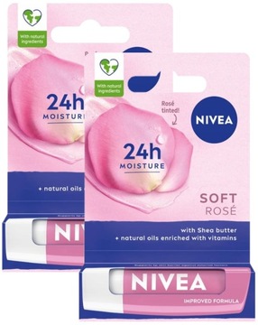 NIVEA Pomadka ochronna do ust 2x Soft Rose Zestaw