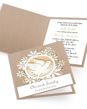 Zaproszenie na chrzest personalizowane z kopertą „Floral Frame Jolly Dove”