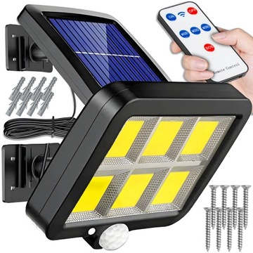 LAMPA SOLARNA LED CZUJNIK RUCHU ZMIERZCHU ZEWNĘTRZNA DO OGRODU COB + PILOT