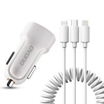 DUDAO ŁADOWARKA SAMOCHODOWA 2X USB 2.4A + KABEL LIGHTNING/USB-C/MICRO USB