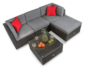 Zestaw meble ogrodowe MODŁOWY rattanowe SOFA NAROŻNIK PUF STOLIK BRĄZOWY