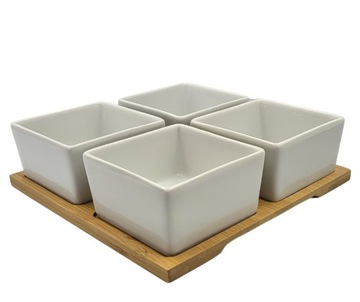 Набор для закусок 4 пиалы на бамбуковой подставке 230 мл 21,5х21,5 см