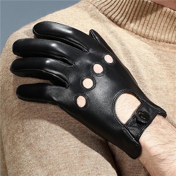 pl Czarne skórzane rękawiczki do jazdy w stylu retro z podszewką M