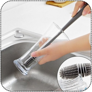СИЛИКОНОВАЯ ЩЕТКА ДЛЯ МЫТЬЯ СТЕКЛОВ, ФАРФОРОВЫХ БУТЫЛОК, ДЛИННАЯ