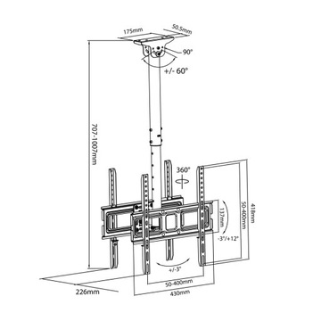 Двойное потолочное крепление для двух телевизоров, макс. 35 кг, 50 дюймов.