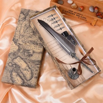 1 Set English Calligraphy Feather Dip Pen Writing Stationery set Gift Box
