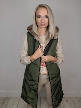 Женский ДВУСТОРОННИЙ стеганый ЖИЛЕТ БЕЖЕВЫЙ/ХАКИ С РУКАВАМИ размер S-7XL Tu L