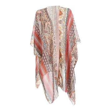 Damski Flowy Kimono Boho Szyfon Kwiatowy Plażowy C