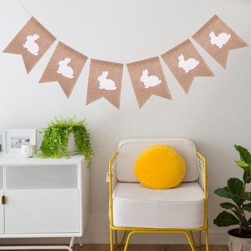 Льняные флажки с льняным баннером с пасхальным кроликом для окон офиса для празднования торжеств