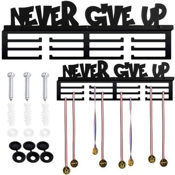 WIESZAK NA MEDALE METALOWY NEVER GIVE UP DLA SPORTOWCA BIEGACZA PIŁKARZA