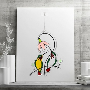 Витражное панно Птицы висят 13,8х19,3см