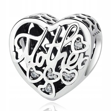Zawieszka Charms Serce Mother Mama srebro S925