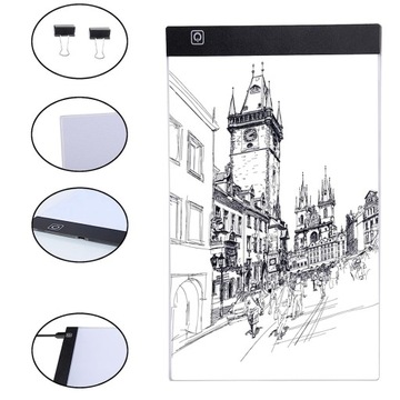 PODŚWIETLANA TABLICA DESKA KREŚLARSKA KALKA A4 LED USB