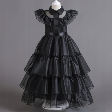 КОСТЮМ СРЕДЫ АДДАМСА + КАРНАВАЛЬНЫЙ ПАРИК ДЛЯ ДЕВОЧКИ 122/128 М