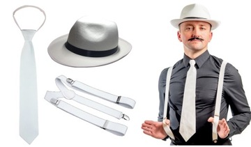 Набор гангстер Белый подтяжки галстук шляпа 20'