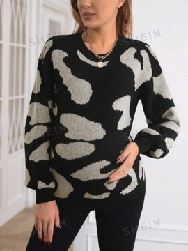 SHEIN MATERNITY SWETER CZARNY WE WZÓR S 745