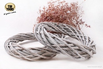 ДЕКОРАТИВНЫЙ СЕРЫЙ ПЛЕТЕННЫЙ ВЕНОК, диаметр 35 см