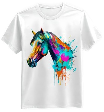 Koszulka Męska Koń Akwarela Biała L Tshirt Prezent Koń Konie