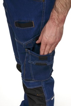 Bardzo mocne spodnie robocze Jeansowe do pasa niebieskie z kieszeniami S