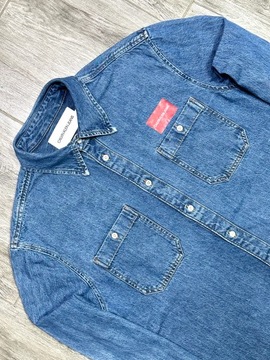 CALVIN KLEIN JEANS Koszula Jeansowa Męska Logowana na Piersi r. L