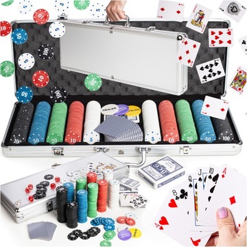 POKER ZESTAW DO GRY W POKERA TEXAS PREMIUM 500 SZT ŻETONÓW WALIZKA KARTY