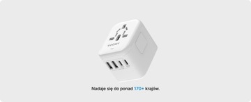 VOOMY Z Дорожный адаптер для более чем 170 стран — 2 USB A 2 Usbc, белый