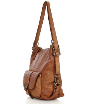 Skórzana torebka plecak damski miejski camel 2w1 - MARCO MAZZINI v49b