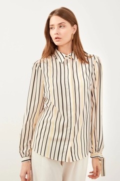 Yellow White Striped Long Sleeve Tie Shirt