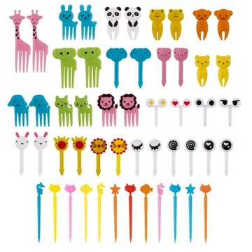 Kolorowe Wykałaczki Owocowe WIDELCZYKI PLASTIKOWE DO PRZEKĄSEK 52pcs