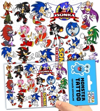 TATUAŻE ZMYWALNE TYMCZASOWE DLA DZIECI DZIECIĘCE SONIC WZORY ORYGINALNE