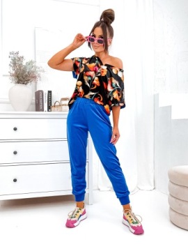 Комплект брюк VELVET SWEATSHIRT, короткий рукав, модный ПРИНТ черный EH248 M/L