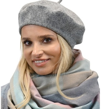 Damski Beret w stylu francuskim Szary Melanż