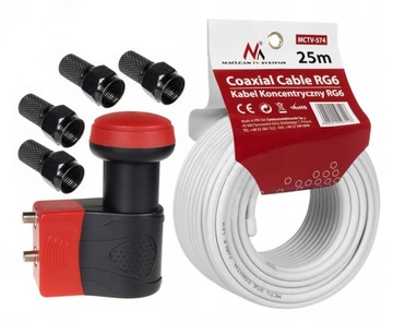 KONWERTER SATELITARNY TWIN SAT 4K 8K + KABEL WTYKI
