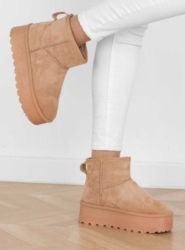 7906 БЕЖЕВЫЕ УТЕПЛЕННЫЕ СНЕЖНЫЕ БОТИНКИ НА ПЛАТФОРМЕ, ТОЛСТАЯ ПОДОШВА 41