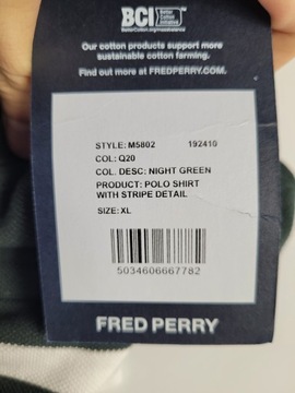 Fred Perry Polo zielony polo shirt połówka w paski night green r. XL