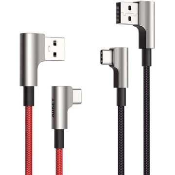 Zestaw nylonowych kabli USB-USB-C 2m kątowy AUKEY CB-CMD33 DWUPAK