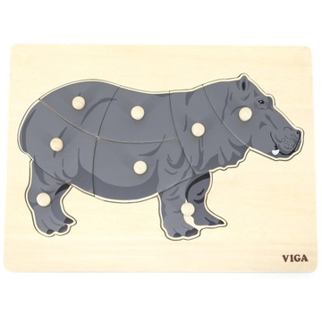 VIGA Drewniane Puzzle Montessori Hipopotam Pinezki