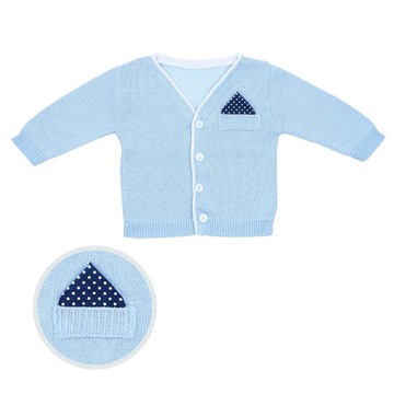 Sweter sweterek niebieski z poszetką 68cm CHRZEST