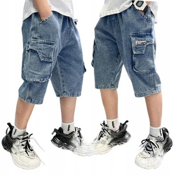 Chłopięce Krótkie SPODENKI dresowe JEANS bojówki