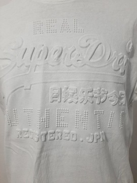 T SHIRT 3D SUPERDRY L ŚNIEZNA BIEL KOSZULKA BLUZKA TŁOCZONA