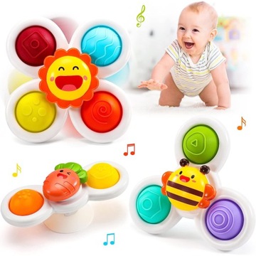 3X PRZYSSAWKA SPINNER ZABAWKI SENSORYCZNE ZABAWKI OBROTOWE Z PRZYSSAWKĄ