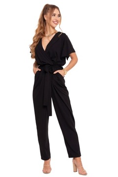 ЧЕРНЫЙ ЭЛЕГАНТНЫЙ ЖЕНСКИЙ КОМБИНЕЗОН С ДЛИННЫМ КОРОТКИМ РУКАВОМ MORAJ R.S 36