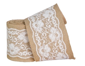 WSTĄŻKA JUTOWA Z KORONKĄ 10cm/5m juta ślub