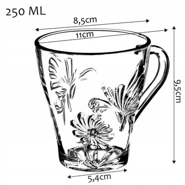 СТАКАНЫ С РУЧКОЙ ДЛЯ ЧАЯ, КОФЕ, УЗОР, 6 шт, 250 мл