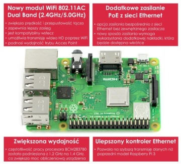 Raspberry Pi 3 модель B+ WiFi DualBand Bluetooth 1 ГБ ОЗУ 1,4 ГГц