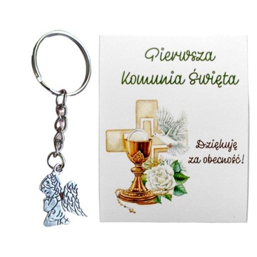 Aniołek podziękowanie brelok karteczka Komunia goście upominek gadżet