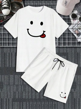 KOMPLET MĘSKI T-SHIRT+SPODENKI Z NADRUKIEM SHEIN S