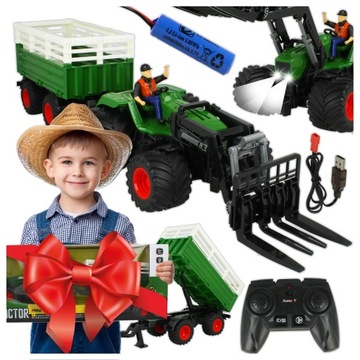TRAKTOR ZDALNIE STEROWANY ŚWIATŁA LED ZABAWKA NA PILOTA PRZYCZEPKA FIGURKA