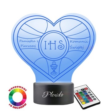 Pamiątka Pierwszej Komunii Świętej Lampka Nocna LED 3D Prezent Komunia IHS